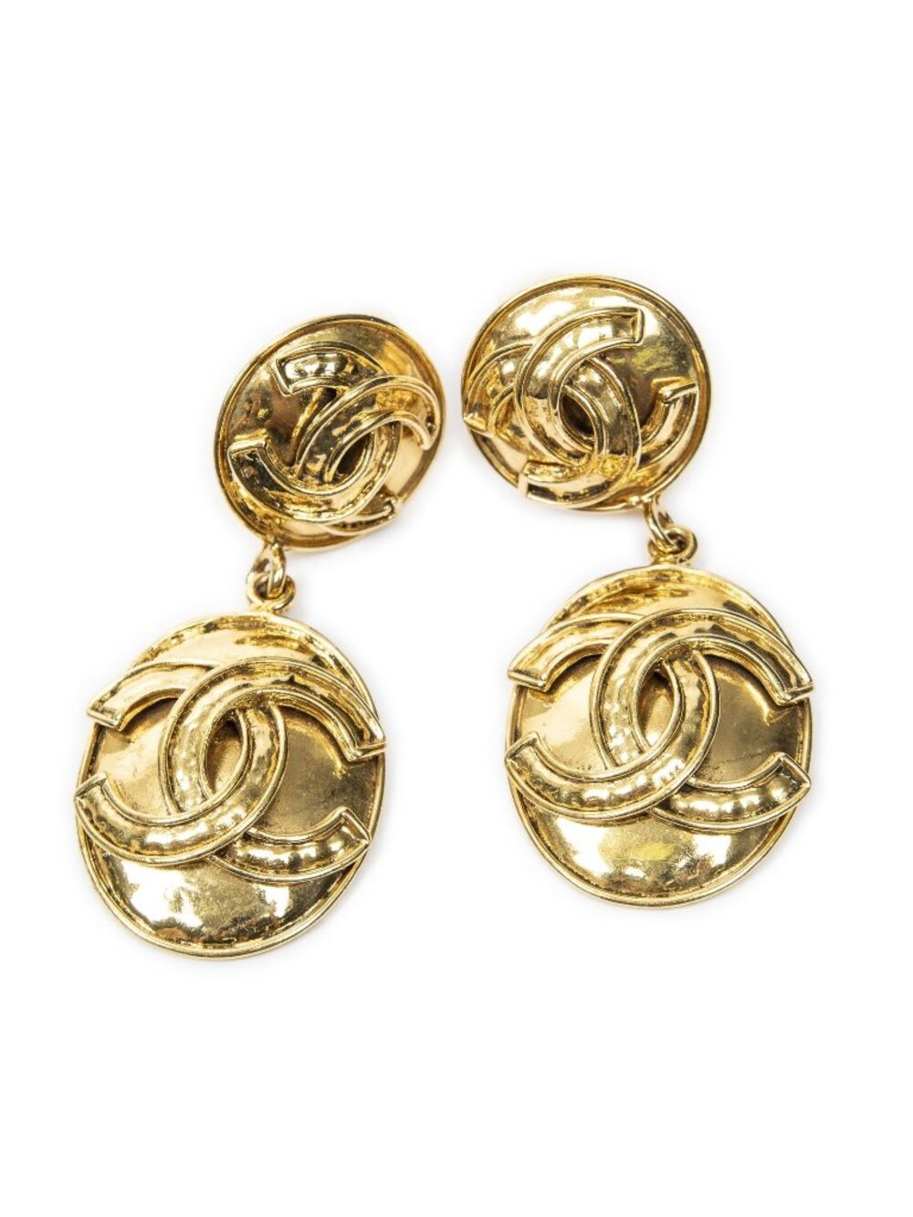 Chanel CC Clover Dangle Clip-On Earrings Gold Plated